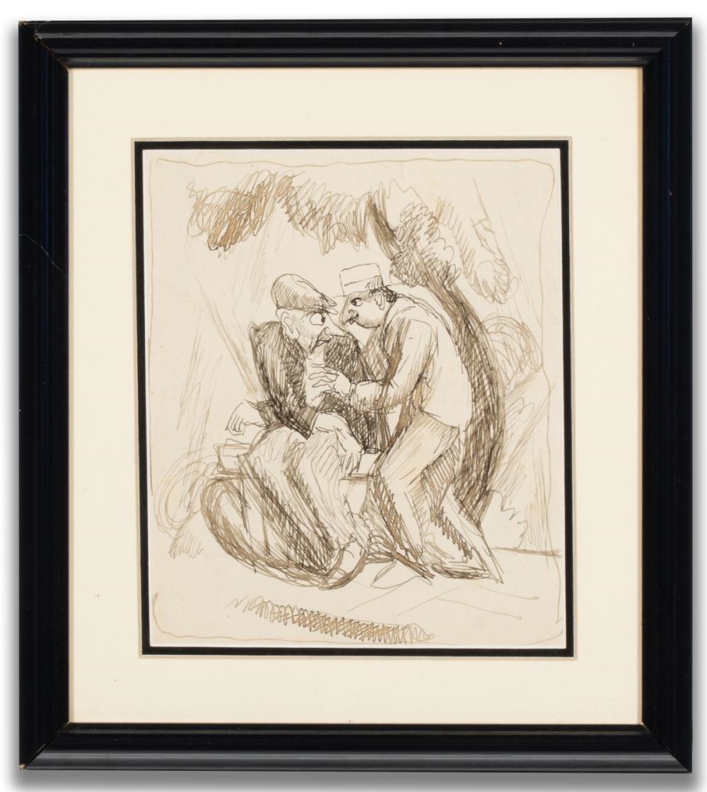 Artwork by Thomas Hart Benton‏, The Park Bench, Paris, Made of Pen And Ink