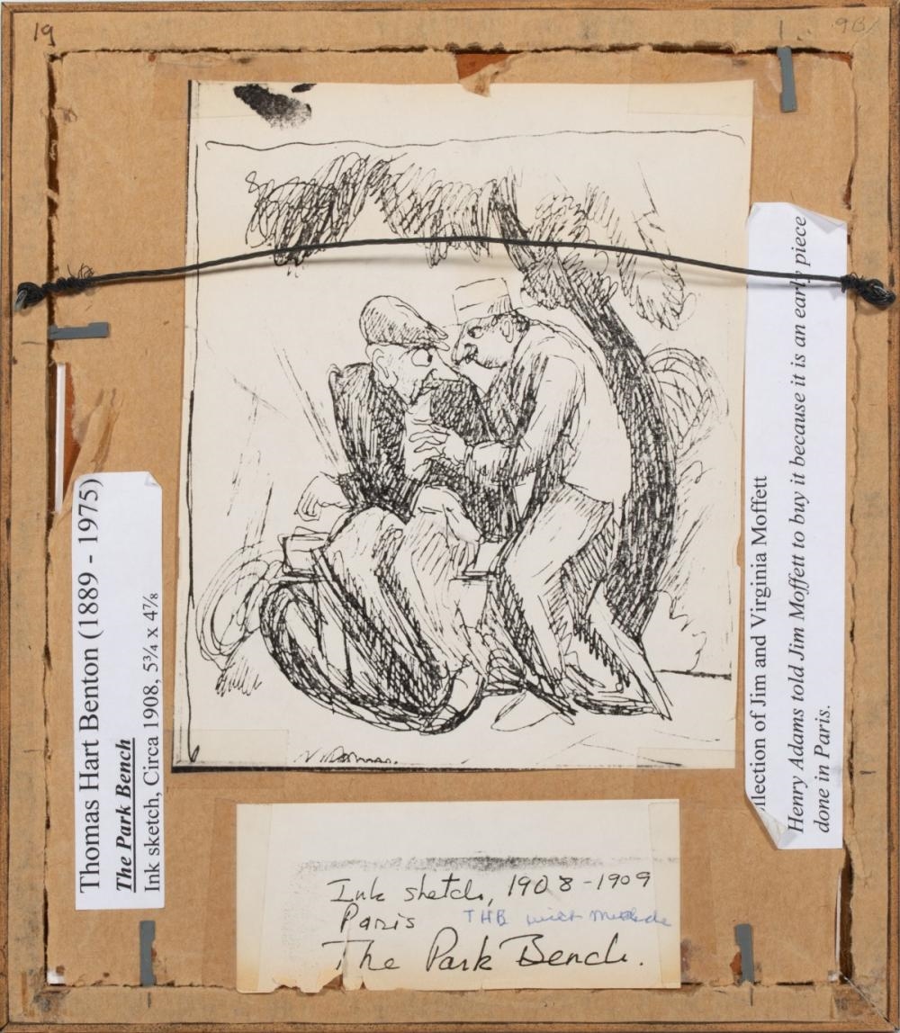 Artwork by Thomas Hart Benton‏, The Park Bench, Paris, Made of Pen And Ink