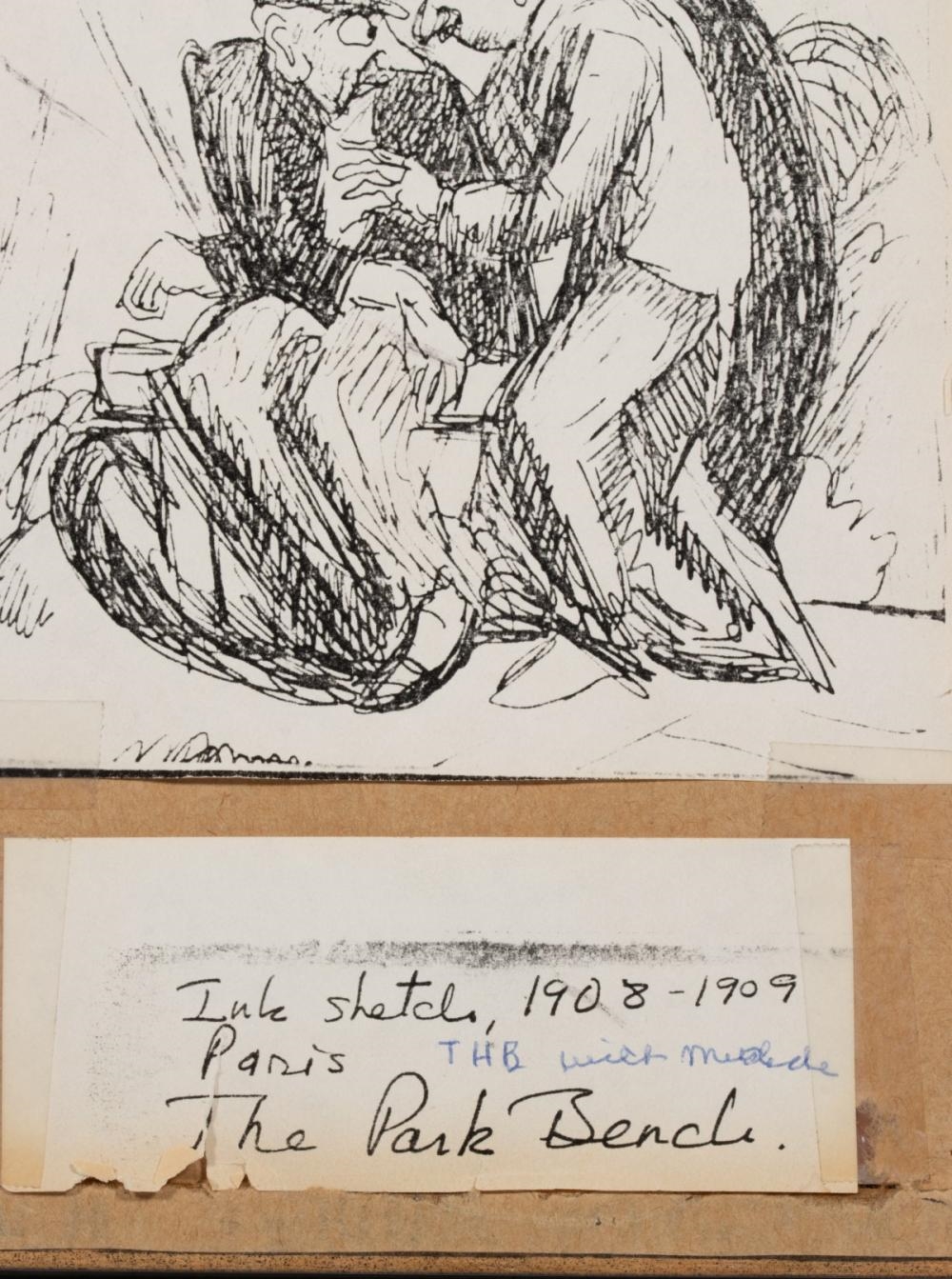 Artwork by Thomas Hart Benton‏, The Park Bench, Paris, Made of Pen And Ink