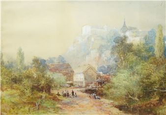 Hilltop Castle and Village Landscape - Henry Whatley