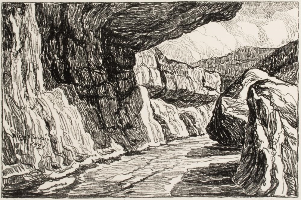 Artwork by Birger Sandzén, In the Black Canyon, Made of Lithograph