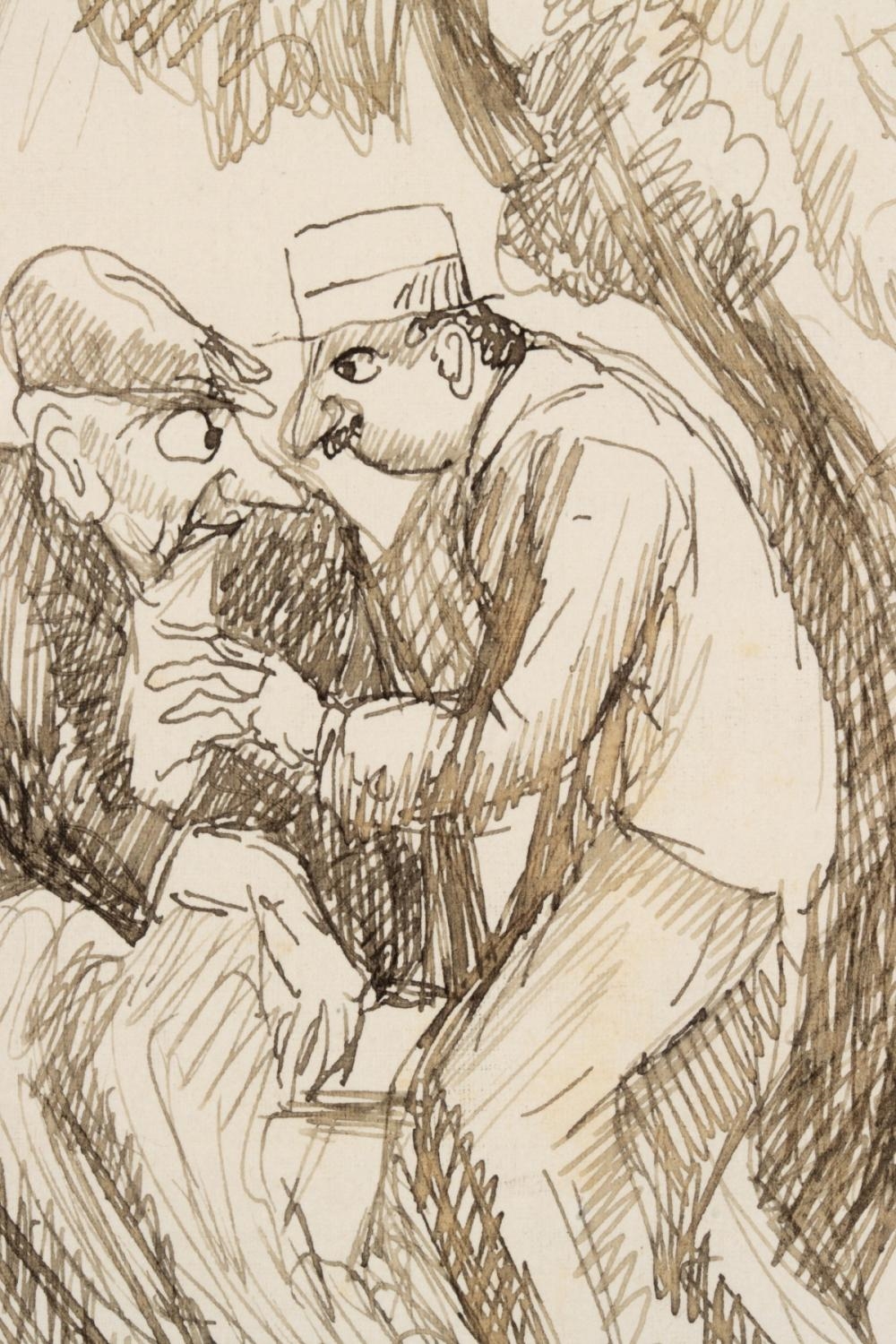 Artwork by Thomas Hart Benton‏, The Park Bench, Paris, Made of Pen And Ink