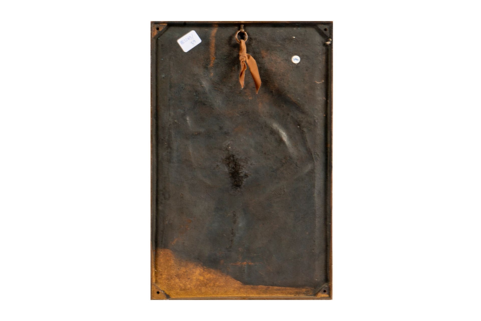 Artwork by Donatello, Bronze plaque with shaded brown patina depicting a Madonna of Tenderness in flattened form, Made of Bronze