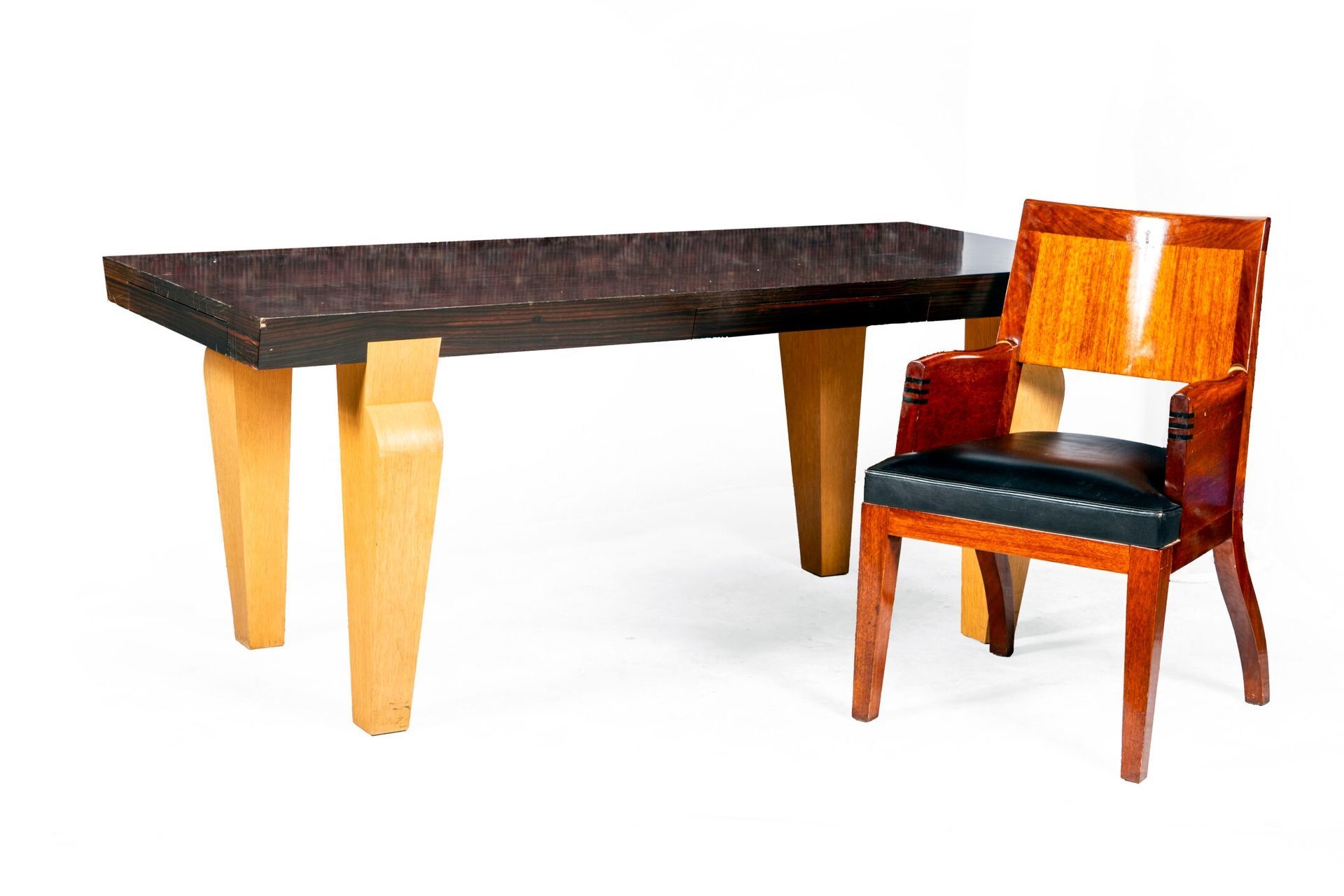 Artwork by Christian Liaigre, Exotic veneer desk opening with a front drawer and a side pull, Made of Exotic veneer