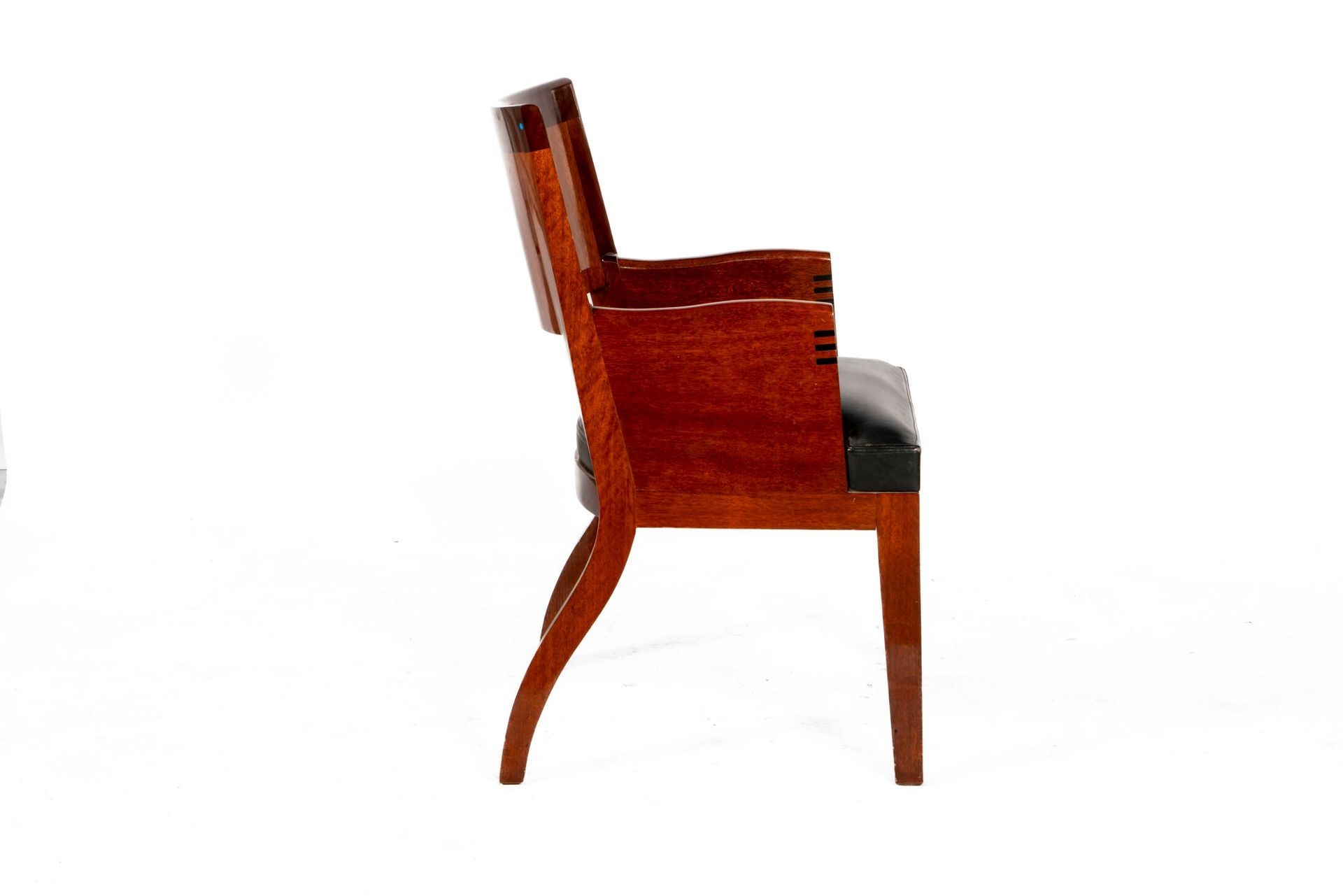 Artwork by Christian Liaigre, Exotic veneer desk opening with a front drawer and a side pull, Made of Exotic veneer