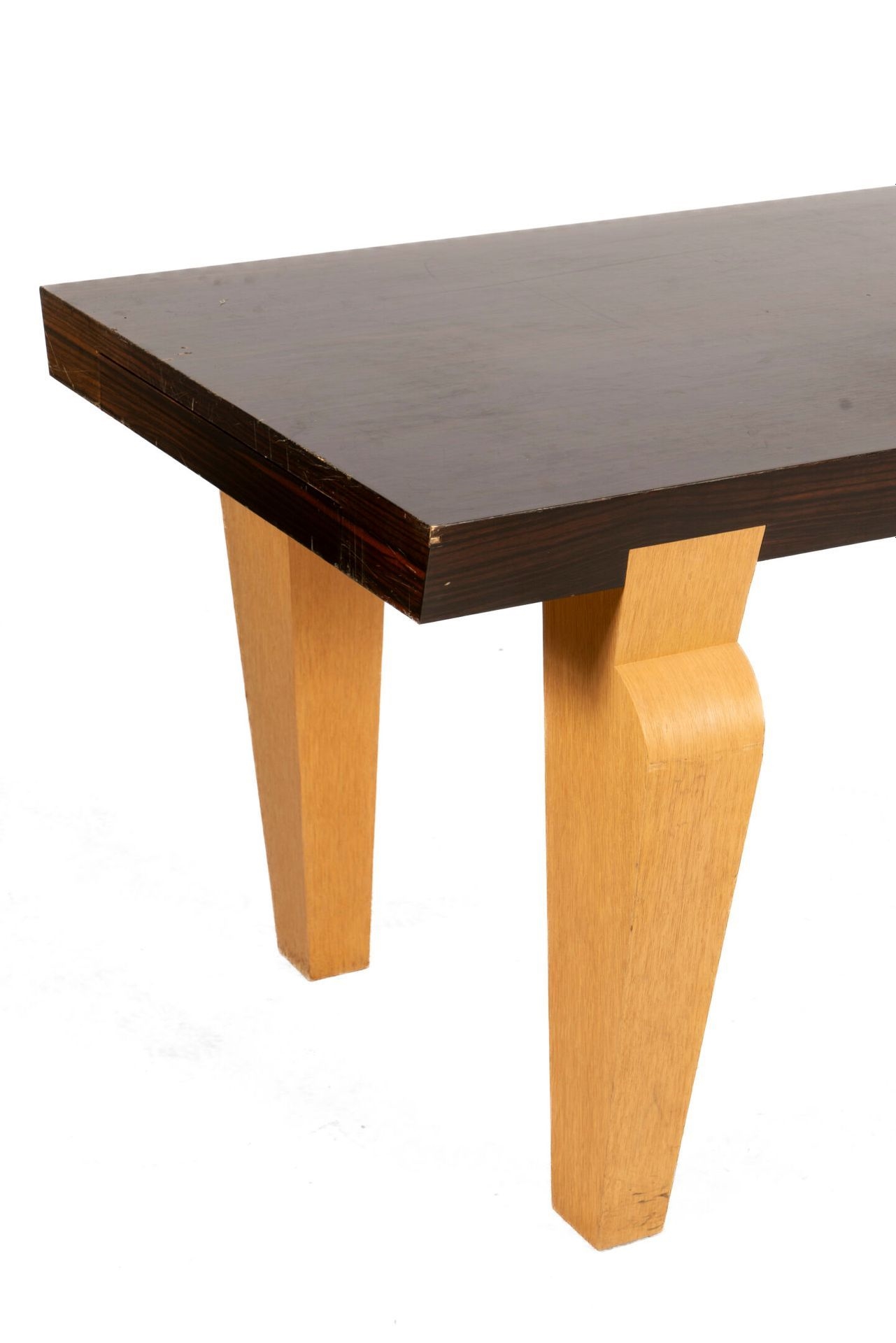 Artwork by Christian Liaigre, Exotic veneer desk opening with a front drawer and a side pull, Made of Exotic veneer