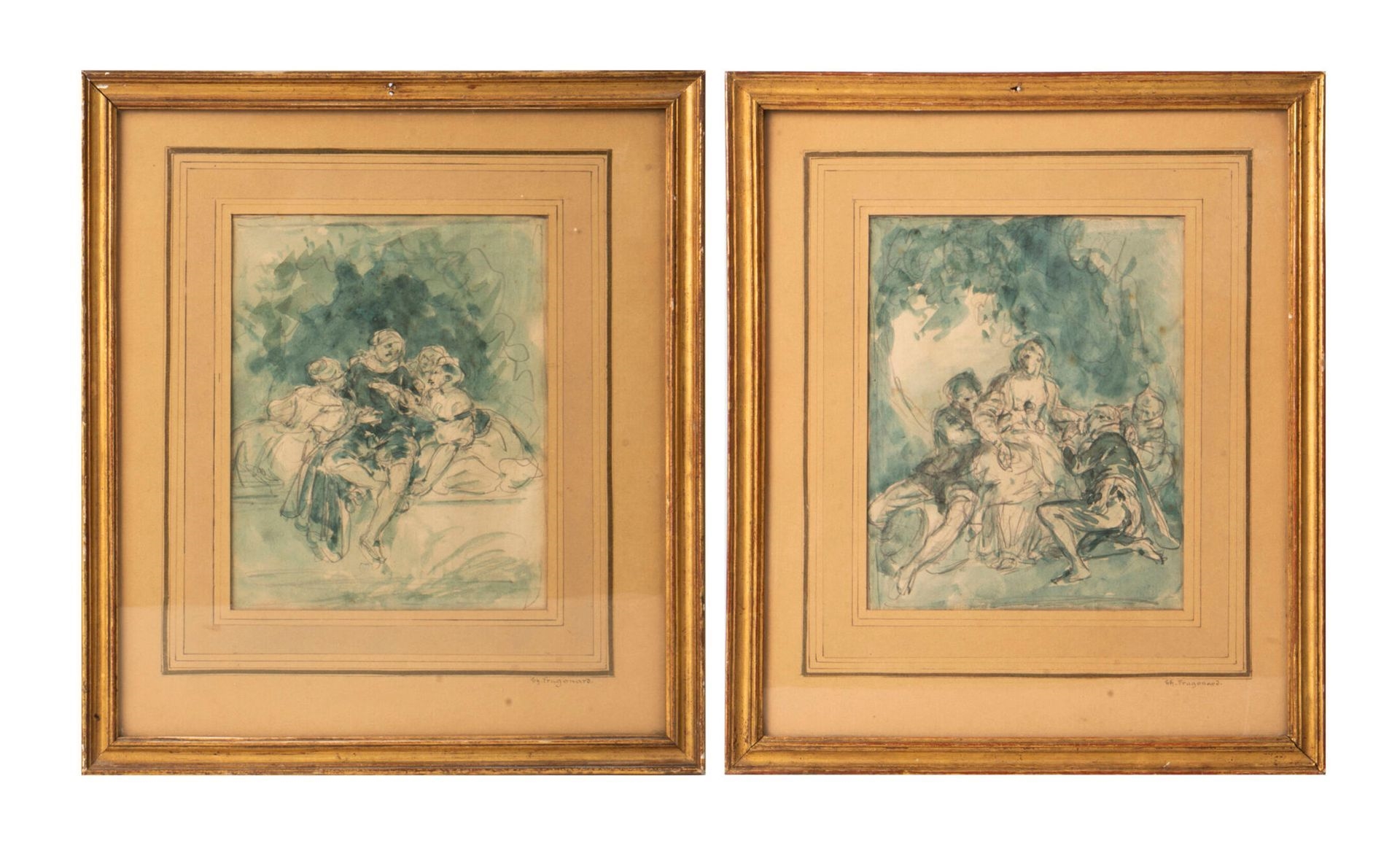 Artwork by Théophile-Evariste Fragonard, A hen for three roosters, Made of Pen And Watercolor Over Graphite On Paper