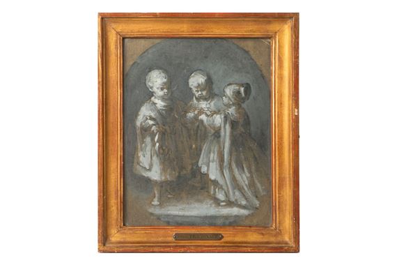 Study for three children simulating a wedding by Théophile-Evariste Fragonard