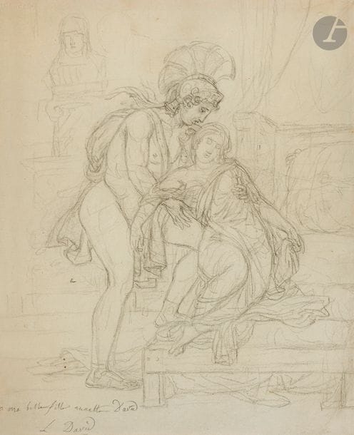 Artwork by Jacques-Louis David, Double-sided study sheet for Mars and Rhea Silvia, Made of Black Pencil, Pen Highlights And Brown Ink