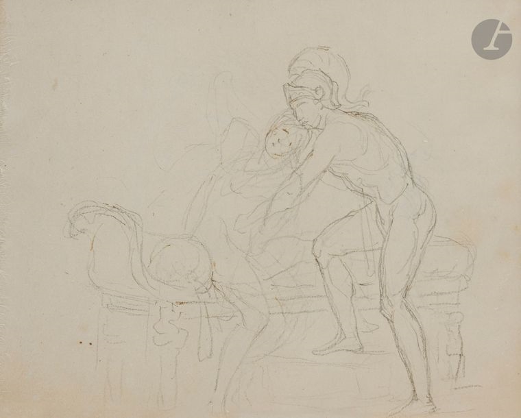 Artwork by Jacques-Louis David, Double-sided study sheet for Mars and Rhea Silvia, Made of Black Pencil, Pen Highlights And Brown Ink