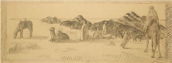 Nomad camp and dromedaries - Andrée Seailles