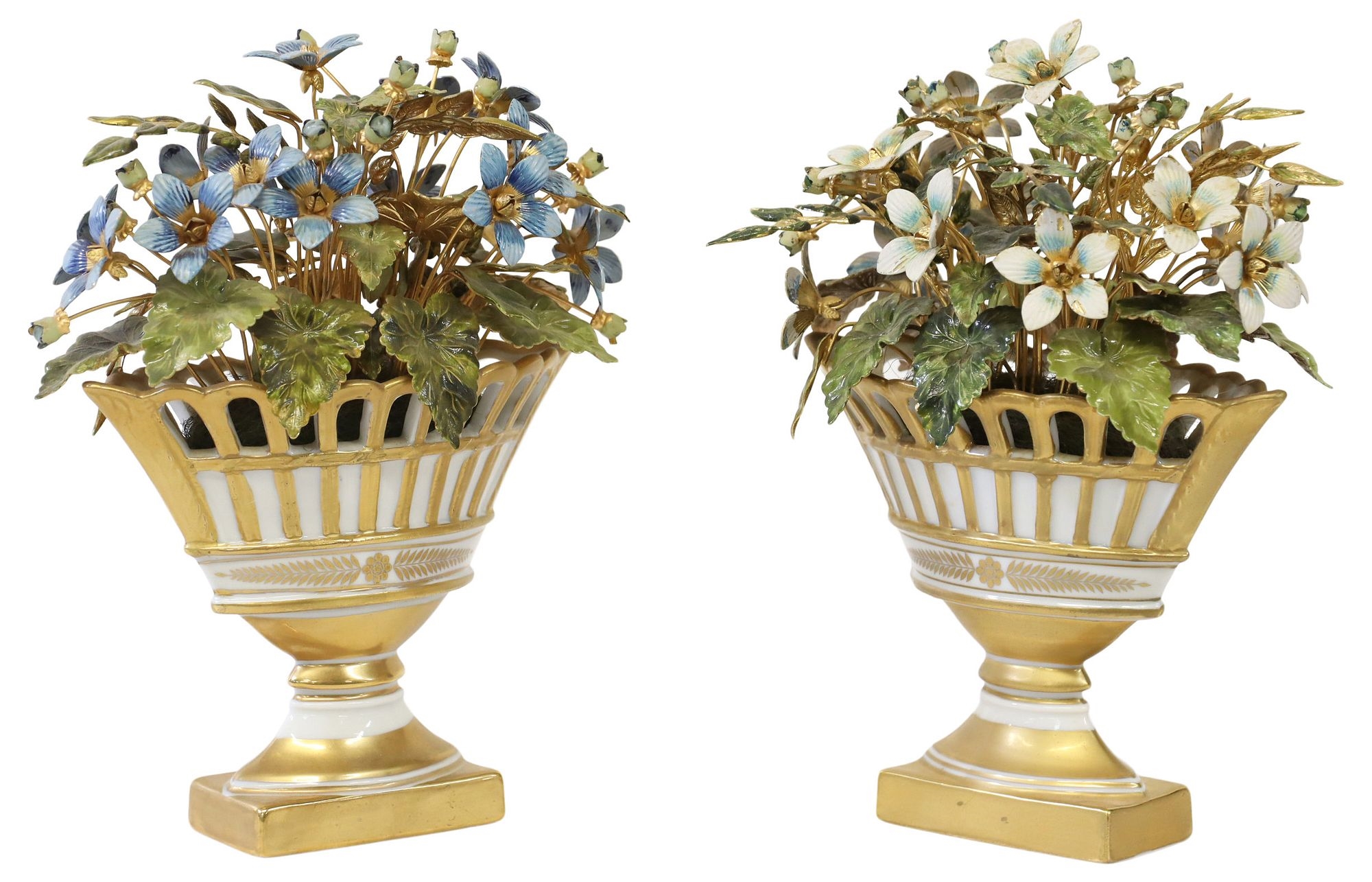 Artwork by Jane Hutcheson, Miniature Enameled Flower Arrangements, Made of Gilt Metal Branches With Hand-Painted Enamels, Porcelain