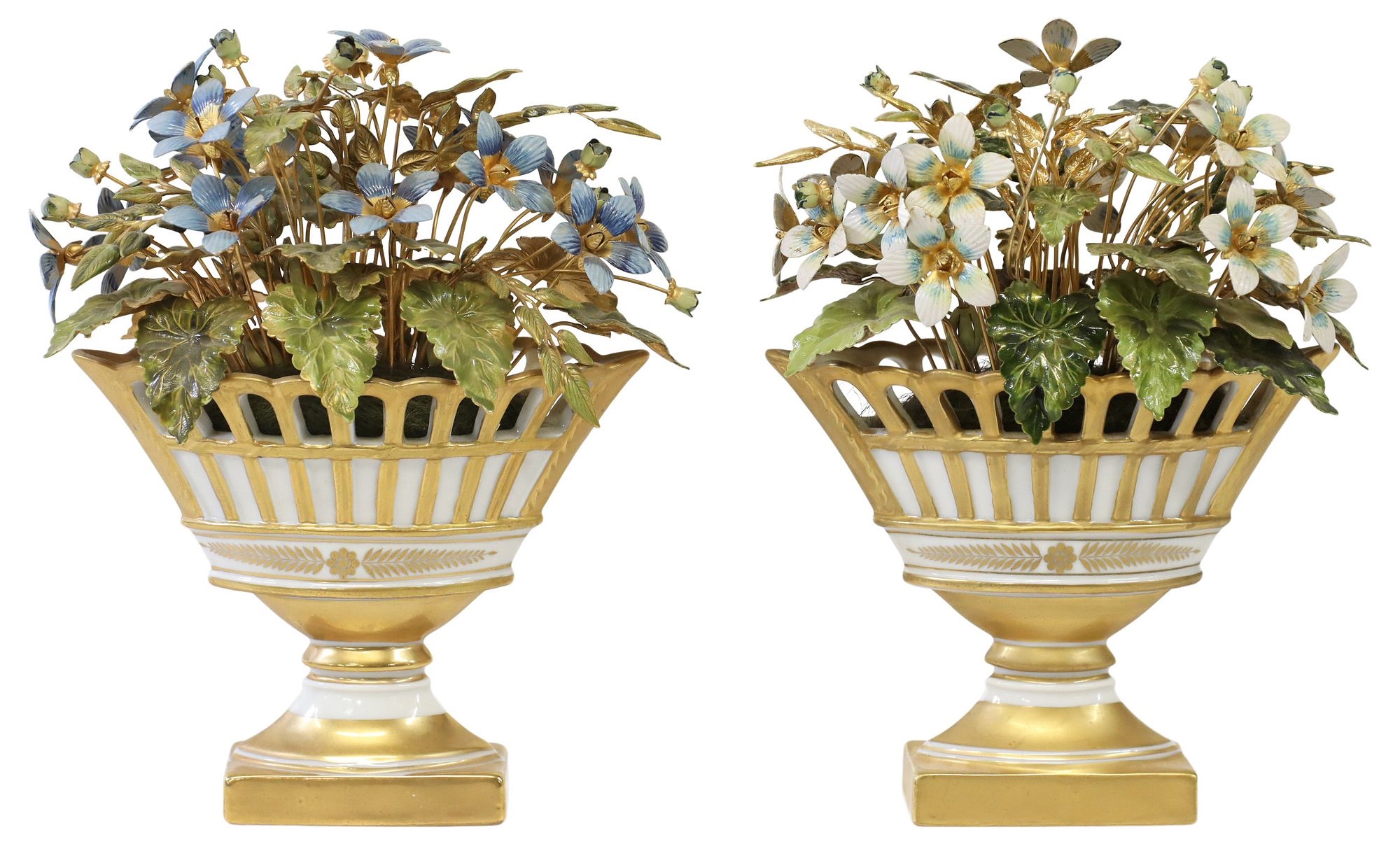 Artwork by Jane Hutcheson, Miniature Enameled Flower Arrangements, Made of Gilt Metal Branches With Hand-Painted Enamels, Porcelain