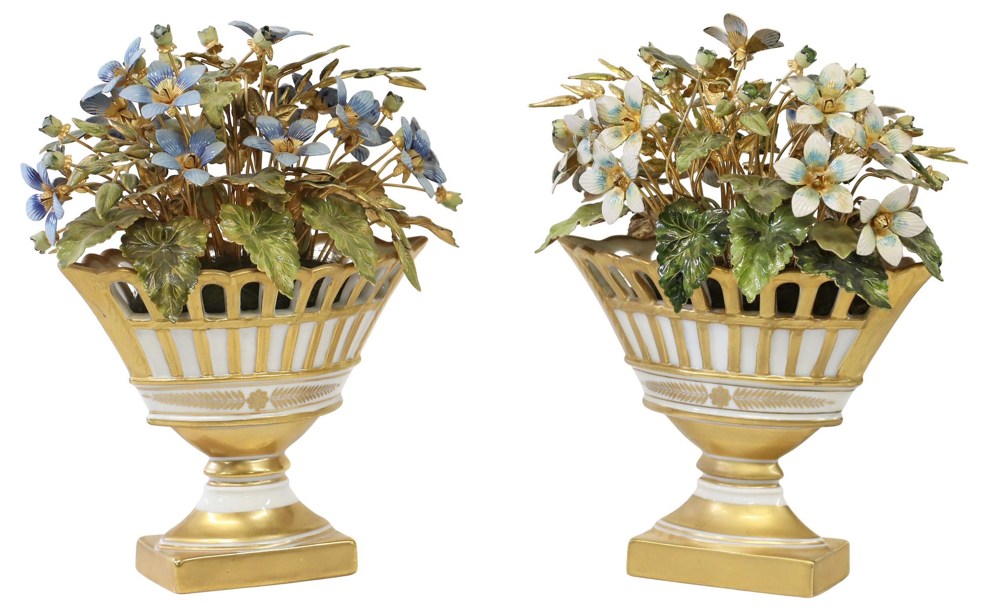 Artwork by Jane Hutcheson, Miniature Enameled Flower Arrangements, Made of Gilt Metal Branches With Hand-Painted Enamels, Porcelain