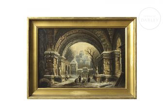 Monks in the cloister in winter - Virginie Viellard