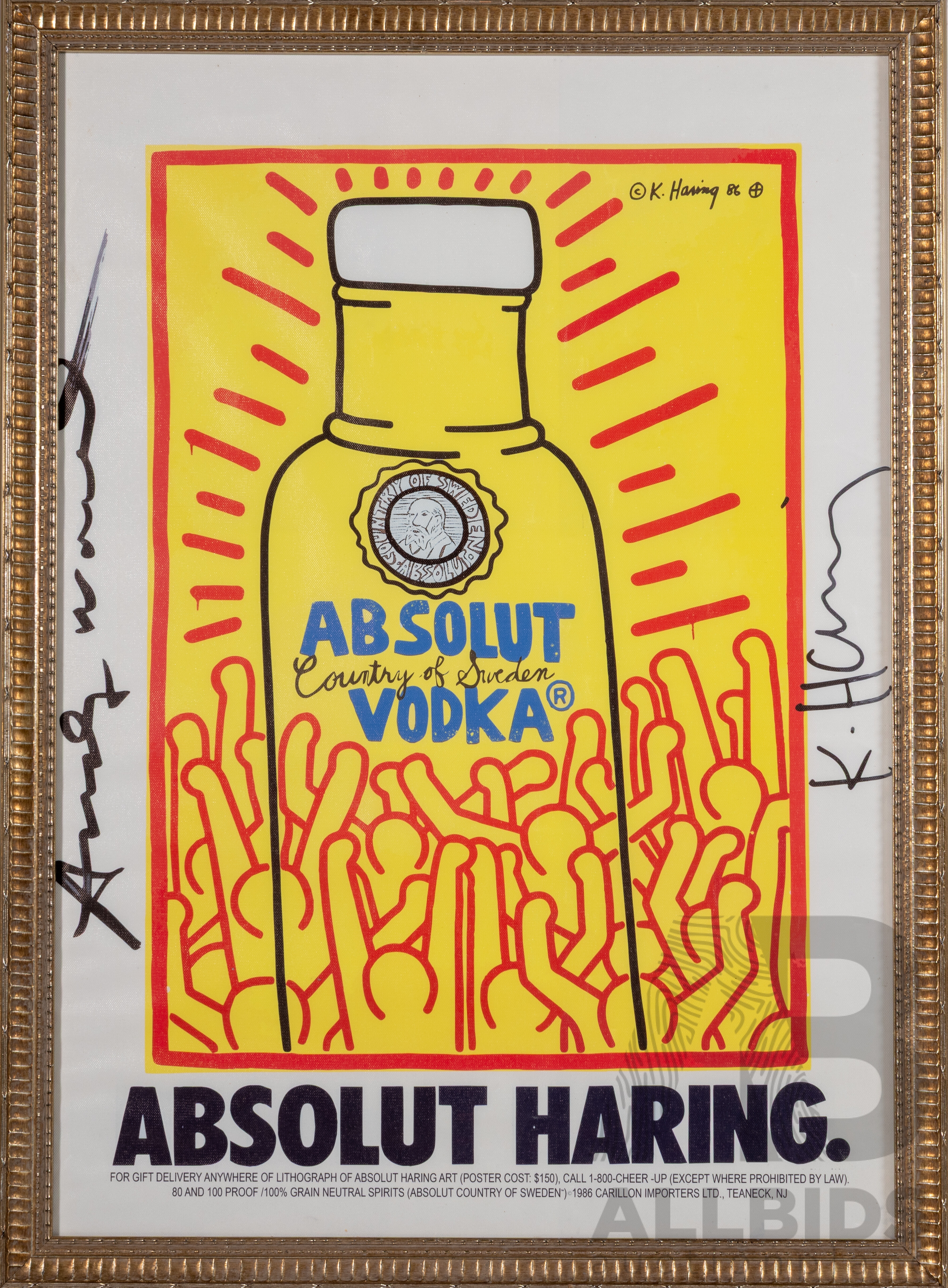 Artwork by Keith Haring, Absolute Vodka, Made of Reproduction Colour Print on Canvas