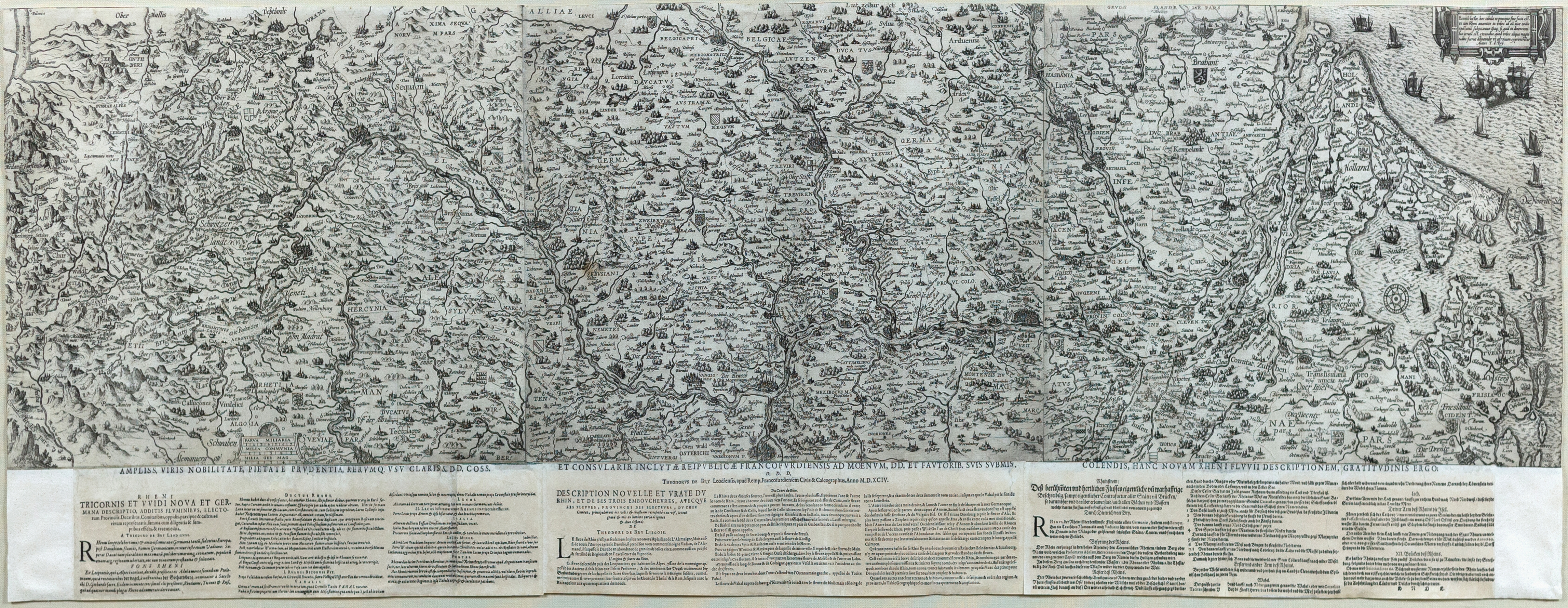 Artwork by Theodor de Bry, Rheni Tricornis et Vvidi Nova et Germana Descriptio