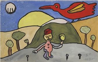 Personnage au chapeau et oiseau - Gaston Chaissac