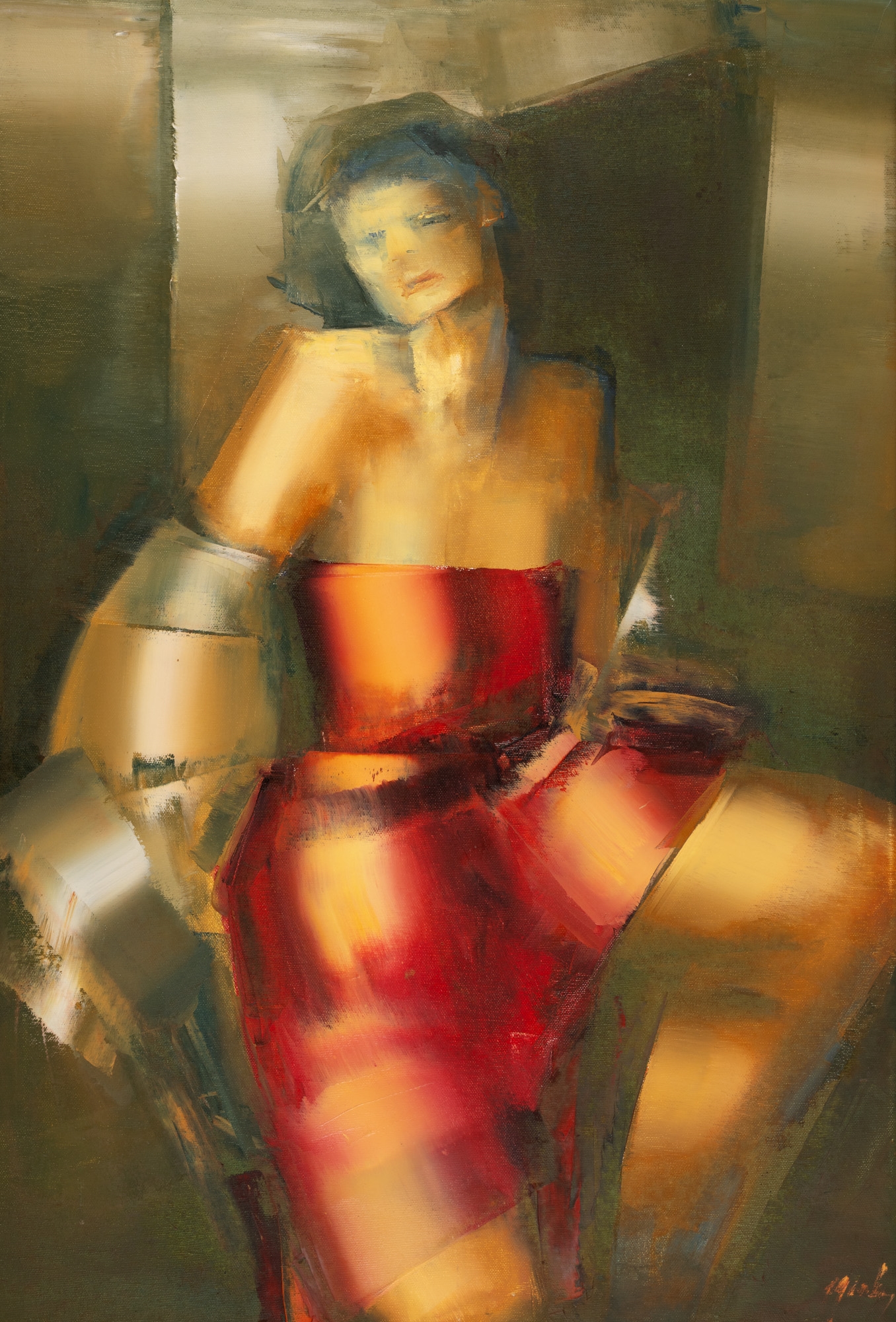 Artwork by Georgeta Grabovschi, Model în roșu, Made of ulei pe pânză