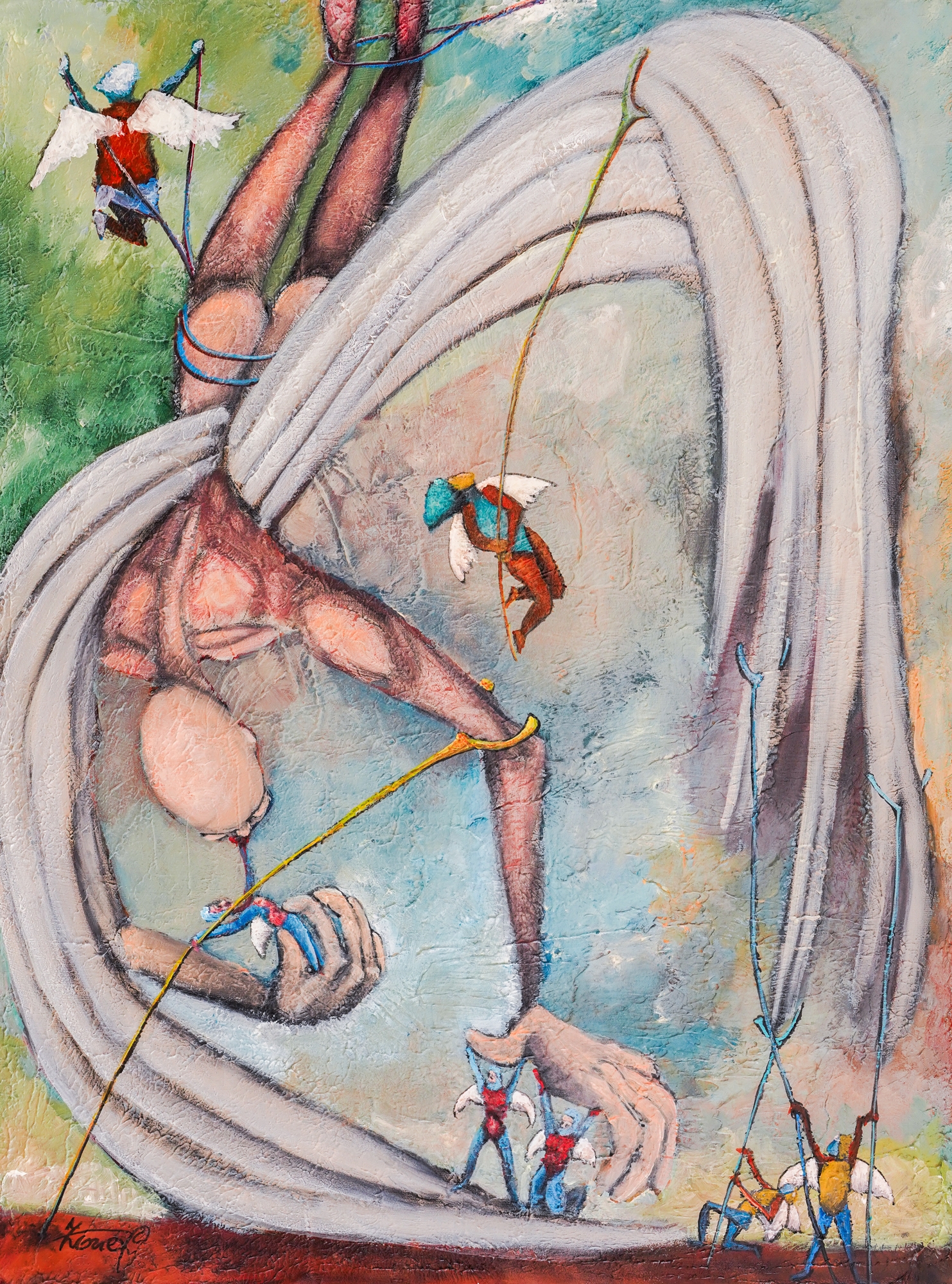 Artwork by Vasil Vasilev, No fallen angels [2025, Made of acrylic, silicone acrylate, fiber and C-200 on canvas