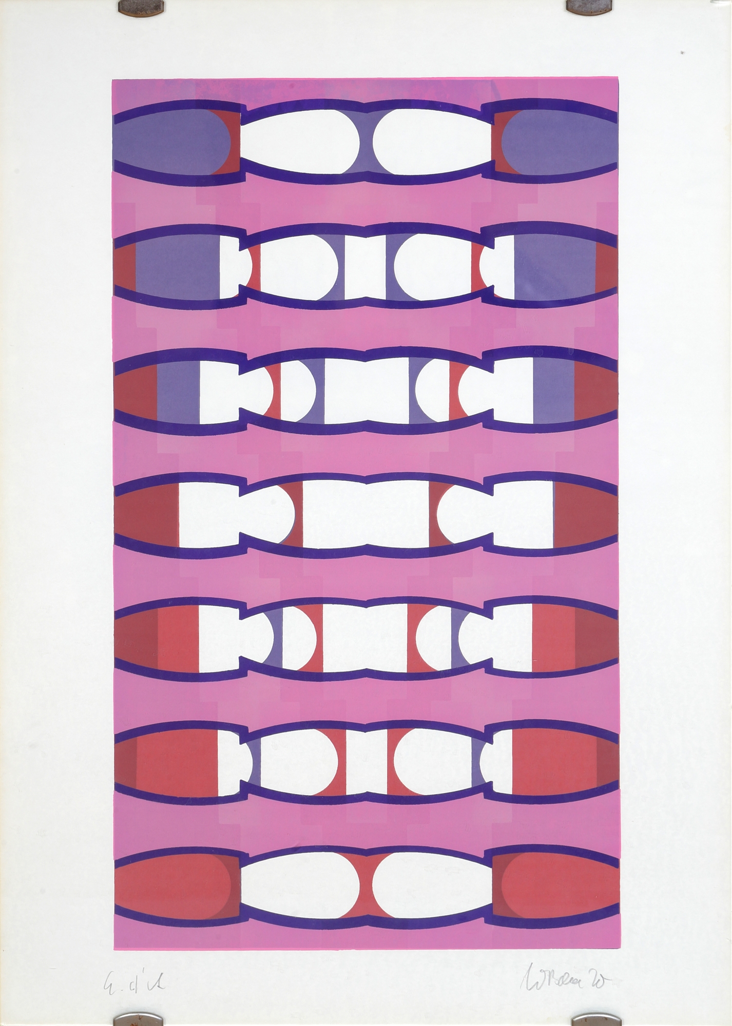 Artwork by Werner Bauer, Komposition auf Rosé, Made of color screenprint