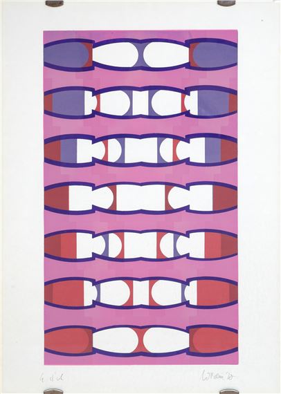 Komposition auf Rosé by Werner Bauer, 1970