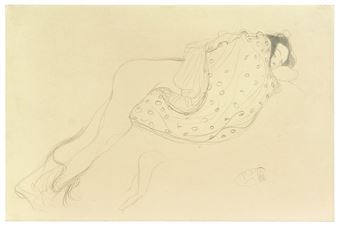 Aufgestützt liegender Halbakt - Gustav Klimt