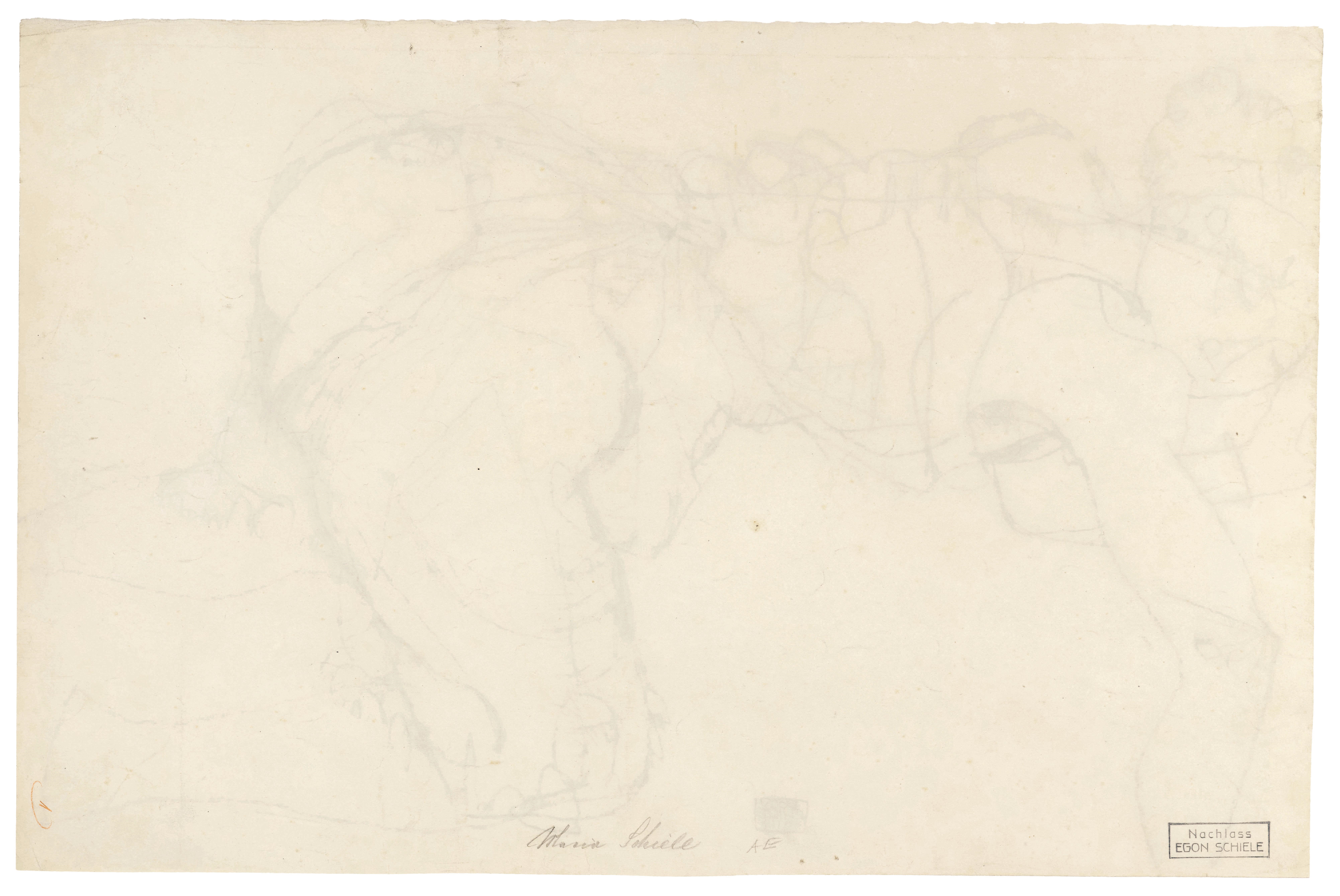 Artwork by Egon Schiele, Frau auf Knien und Ellbogen, Made of Black Crayon On Paper