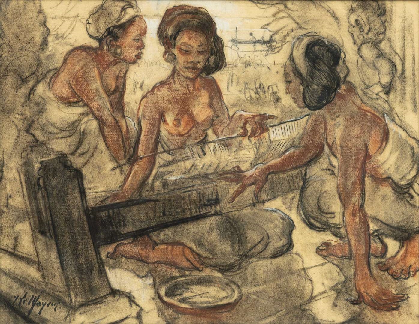 Artwork by Adrien Jean Le Mayeur de Merprés, Untitled, Made of Charcoal And Brown Chalk, Heightened In White, On Paper