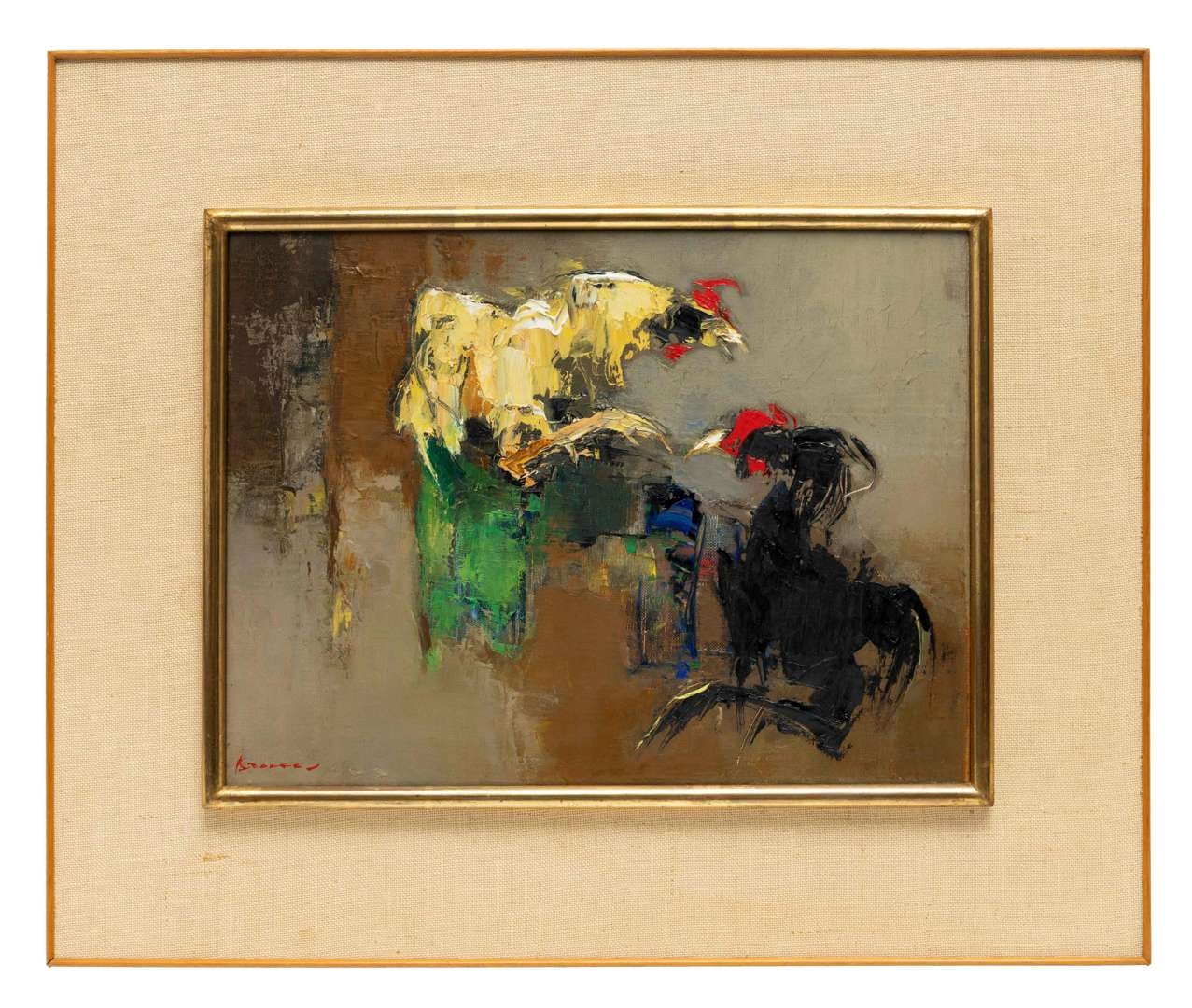 Artwork by Gerard Pieter Adolfs, Compositie Vechthanen, Made of Oil On Canvas