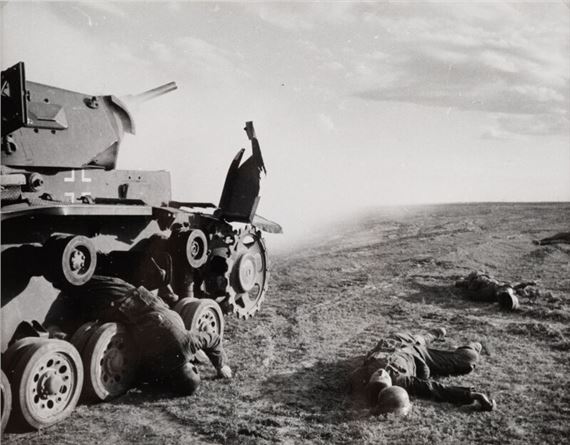 Georgy Zelma
(Russian, 1906-1984)
Road of Death, Stalingrad (Tank in left of frame with bodies aroun - Georgi Zelma