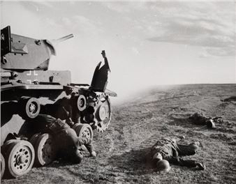 Georgy Zelma
(Russian, 1906-1984)
Road of Death, Stalingrad (Tank in left of frame with bodies aroun - Georgi Zelma