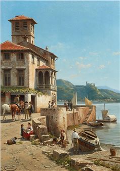 View of Arona on Lake Maggiore - Jacques François Carabain