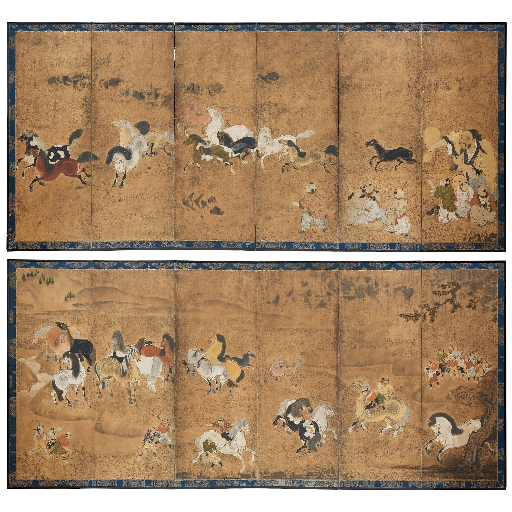 Artwork by Japanese School, Pair of Japanese Six Panel Screens with Horses, Made of Ink And Colors On Paper