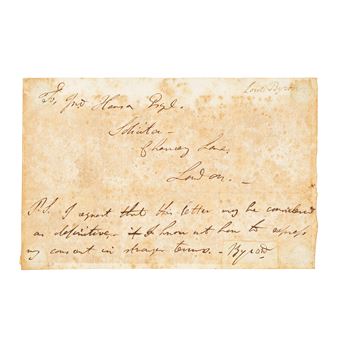 Autograph address panel and postscript with cut signature [n.p., n.d