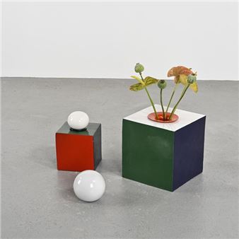 Suite of two polychrome majolica enamelled earthenware prototype vases - Antonio Lucietti