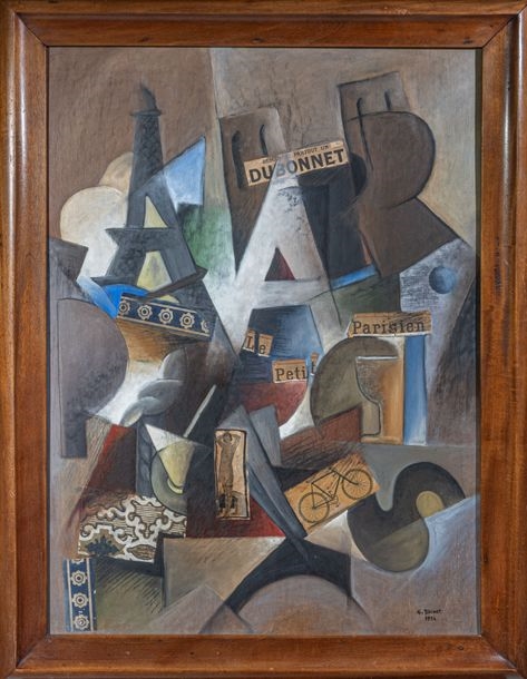 Artwork by Gustave Buchet, Cubist Composition on the Theme of Paris, Made of Oil On Board