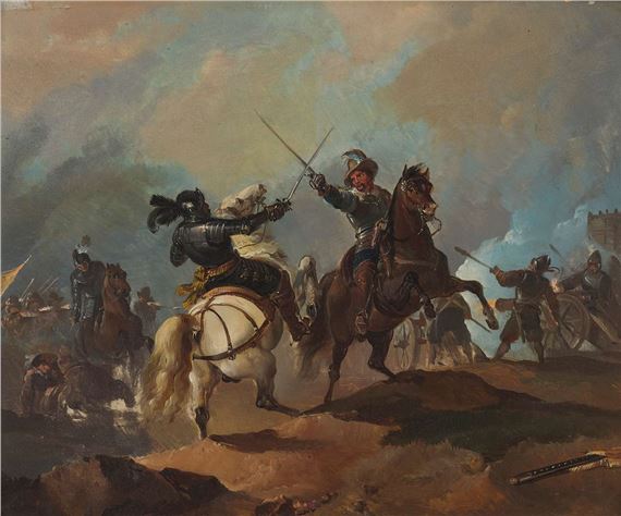 A Cavalry Skirmish - Continental School, 19th Century