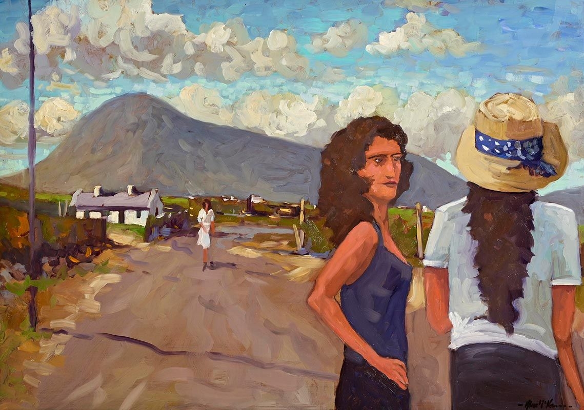Artwork by Alex McKenna, Out for a Walk on the Dugort Road, Achill, Made of Oil On Board
