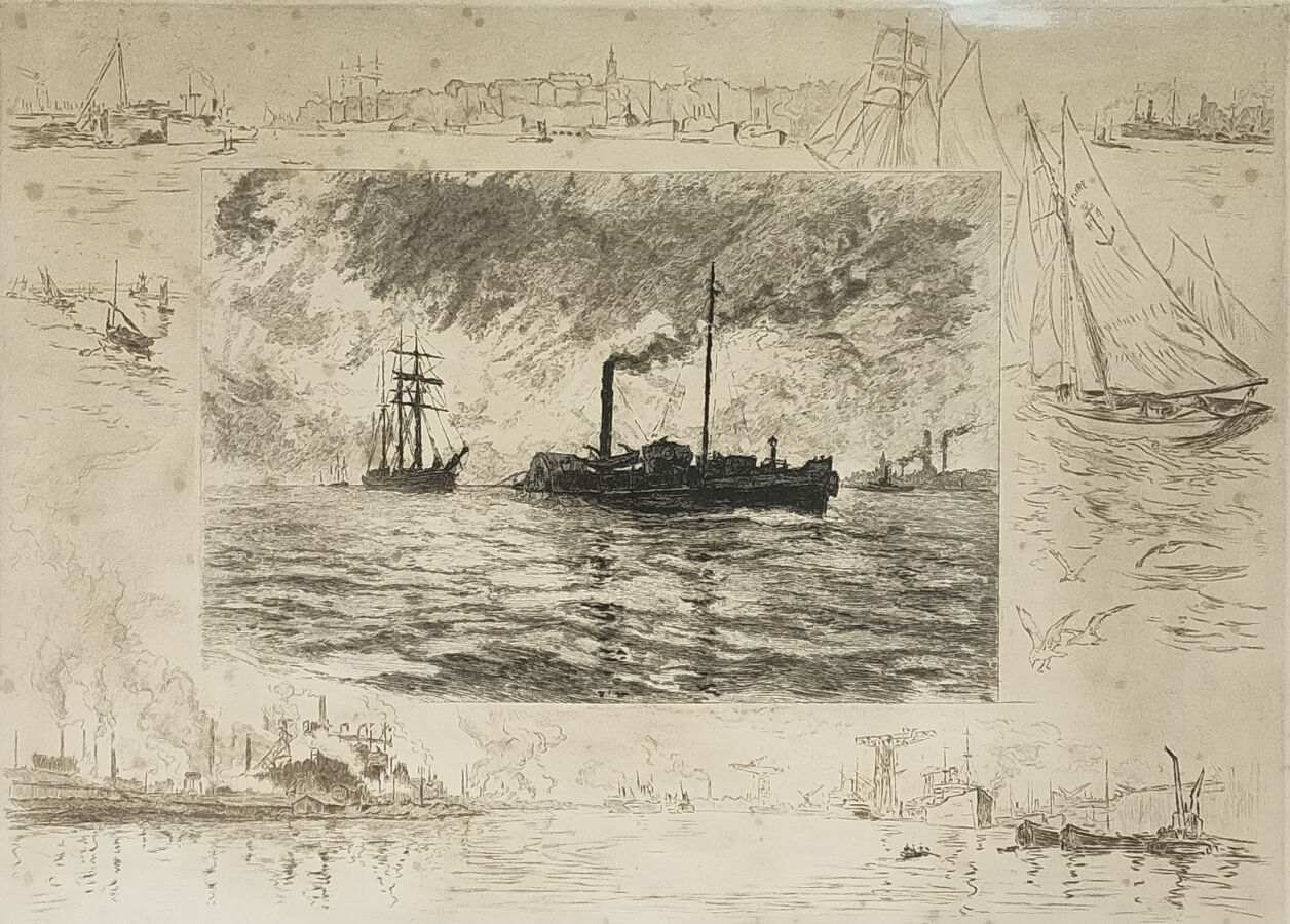 Artwork by René Pinard, La Basse Loire, le remorqueur L'Arsène, Made of Engraving