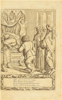 A drawing of a man standing in front of a group of people.
