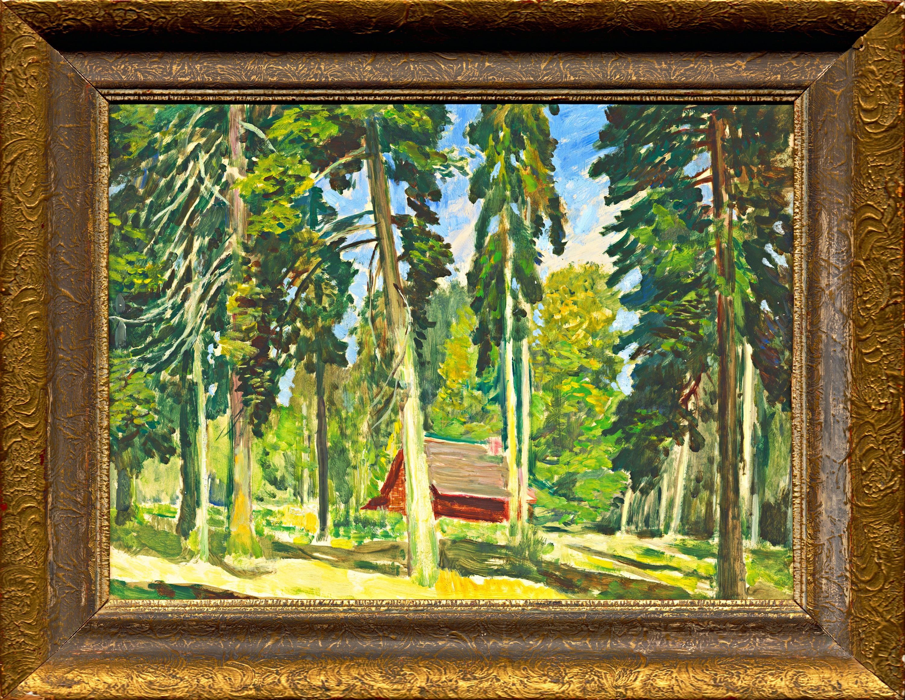 Artwork by Antonín Hudeček, Chalupa v lese, Made of oil on cardboard