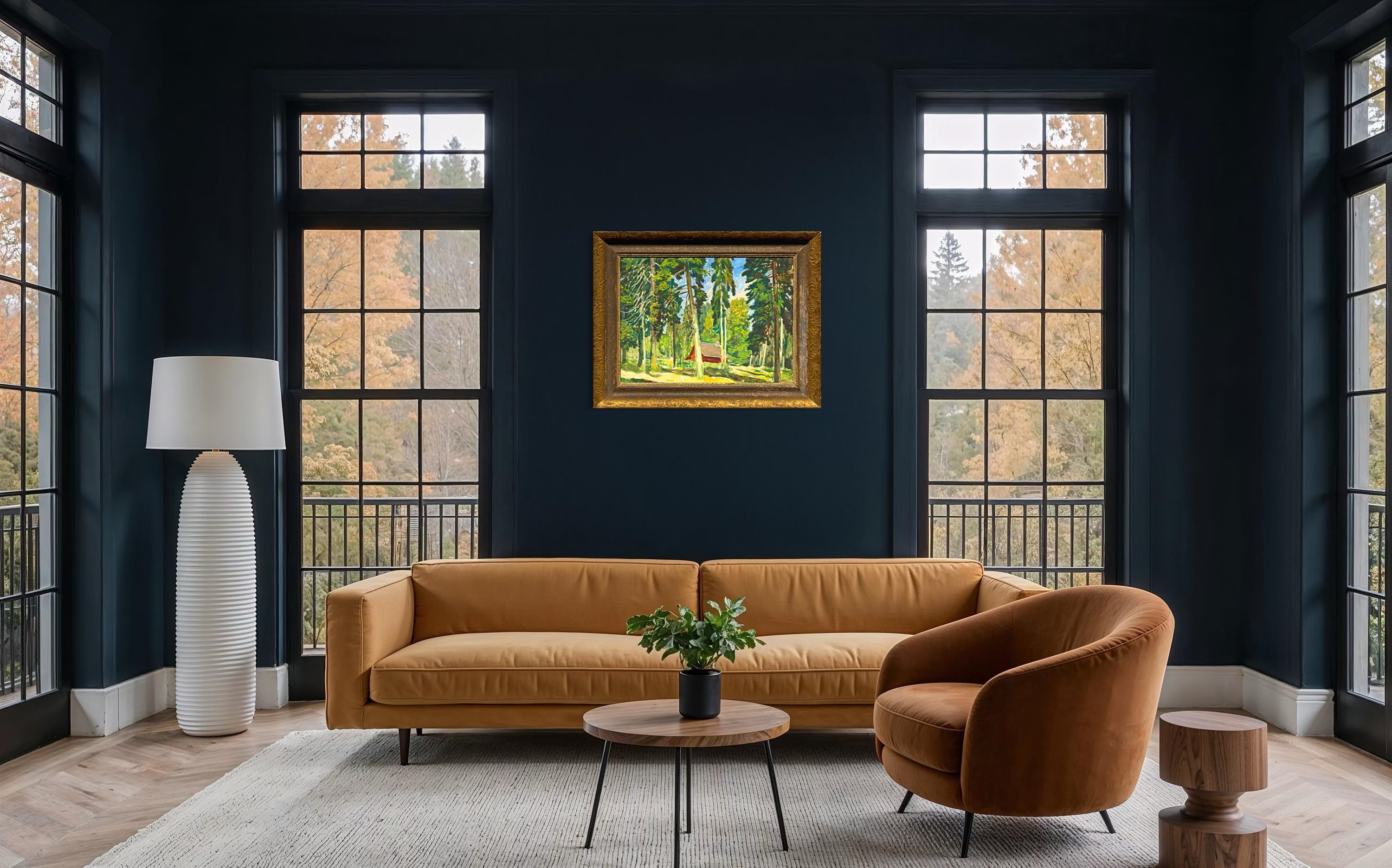 Artwork by Antonín Hudeček, Chalupa v lese, Made of oil on cardboard