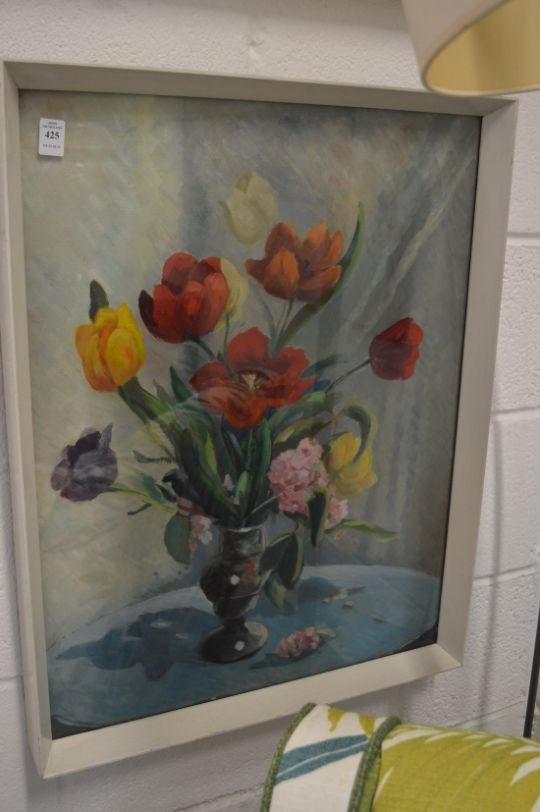 Artwork by Ginette de Malet Roquefort, mixed flowers in a vase, Made of Oil On Canvas