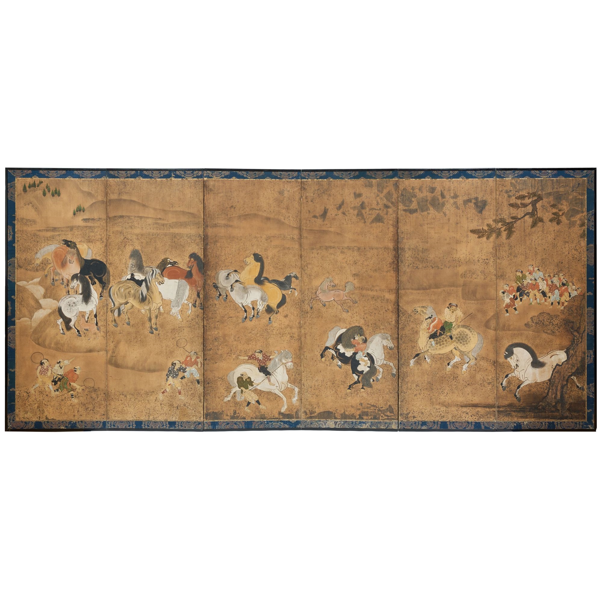 Artwork by Japanese School, Pair of Japanese Six Panel Screens with Horses, Made of Ink And Colors On Paper