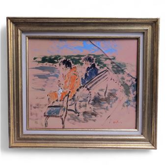 Personnages assis sur un banc face à la mer