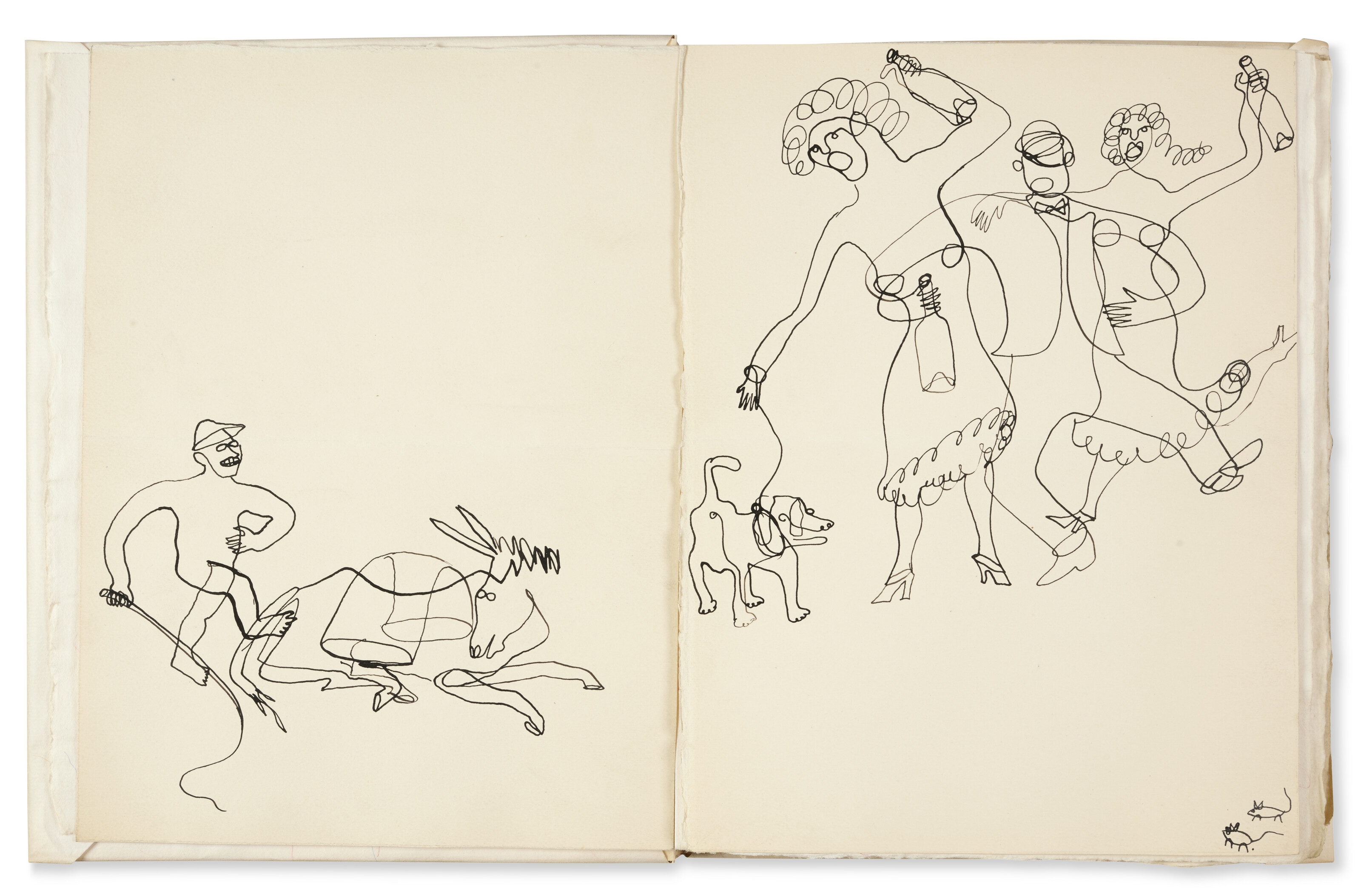 Artwork by Alexander Calder, Fables of Aesop According to sir Roger l'Estrange. Paris : Harrison of Paris, 1931., Made of ink drawings on Guarro's Spanish pure rag paper with coloured silk threads