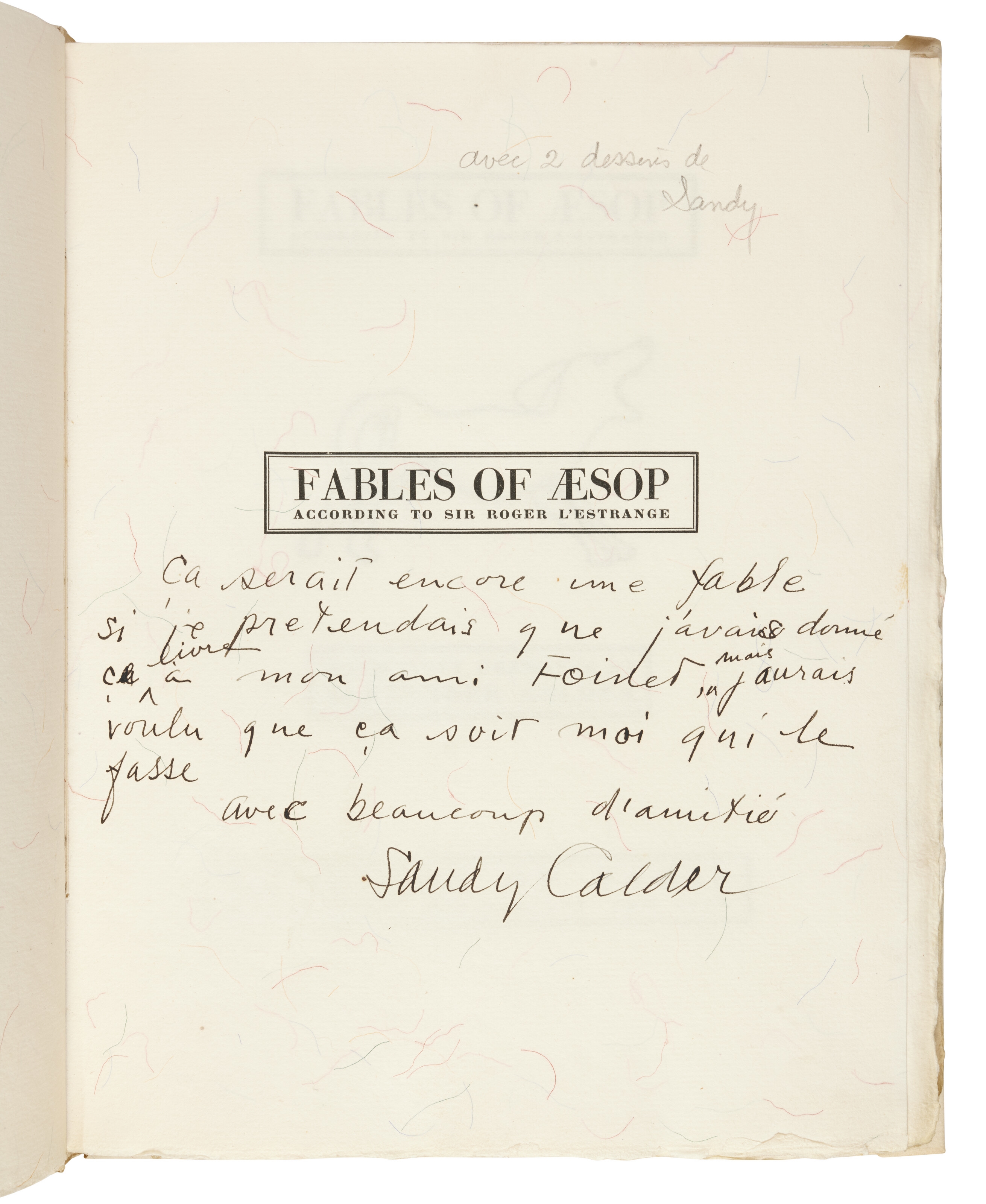 Artwork by Alexander Calder, Fables of Aesop According to sir Roger l'Estrange. Paris : Harrison of Paris, 1931., Made of ink drawings on Guarro's Spanish pure rag paper with coloured silk threads
