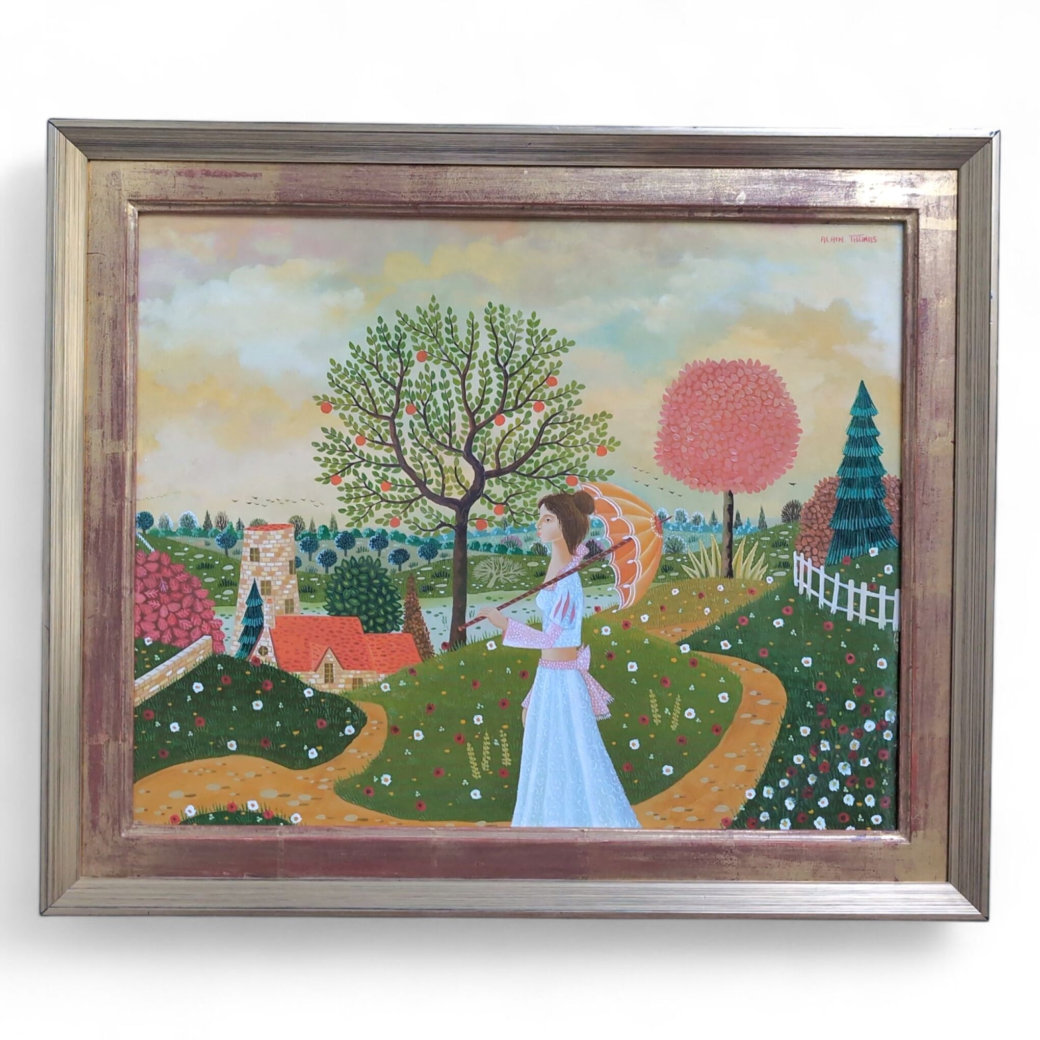 Artwork by Alain Thomas, Adeline à l'ombrelle, Made of oil on isorel