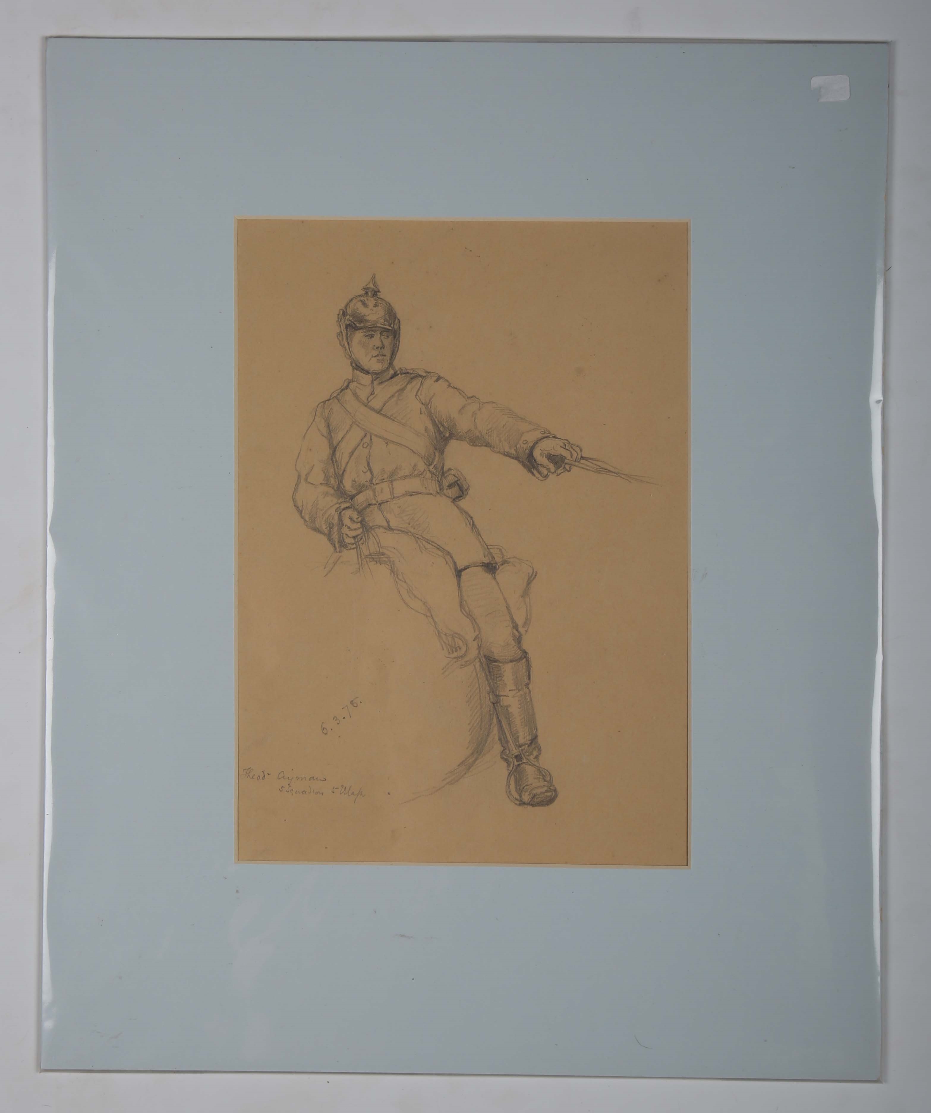 Artwork by James Albert Buchanan Jay, Three military studies of officers in uniform, Made of Pencil, Two Heightened With White And On Grey Paper, Pen And Ink